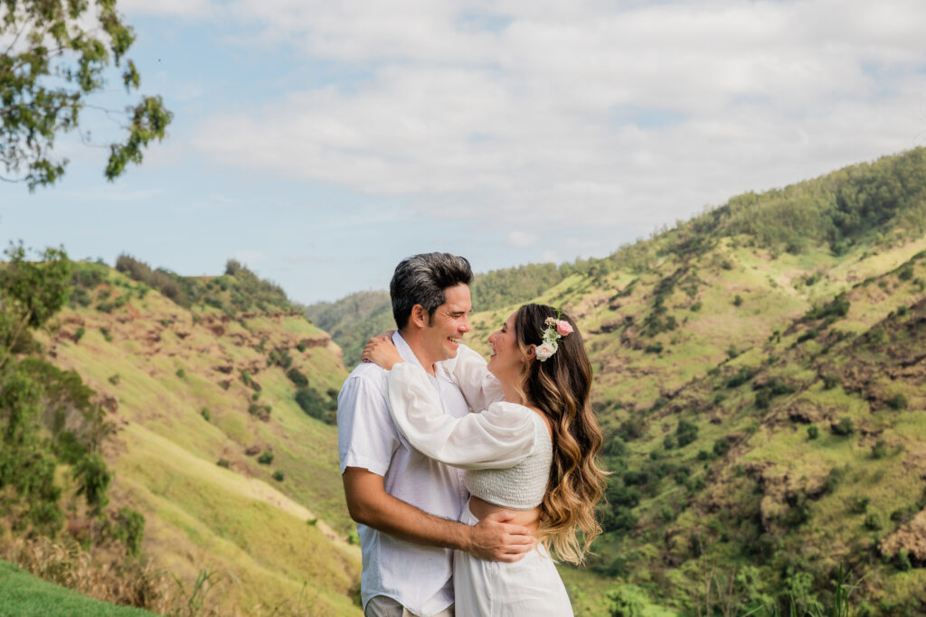 Couple celebrates after getting married at Oahu wedding venue mountain location